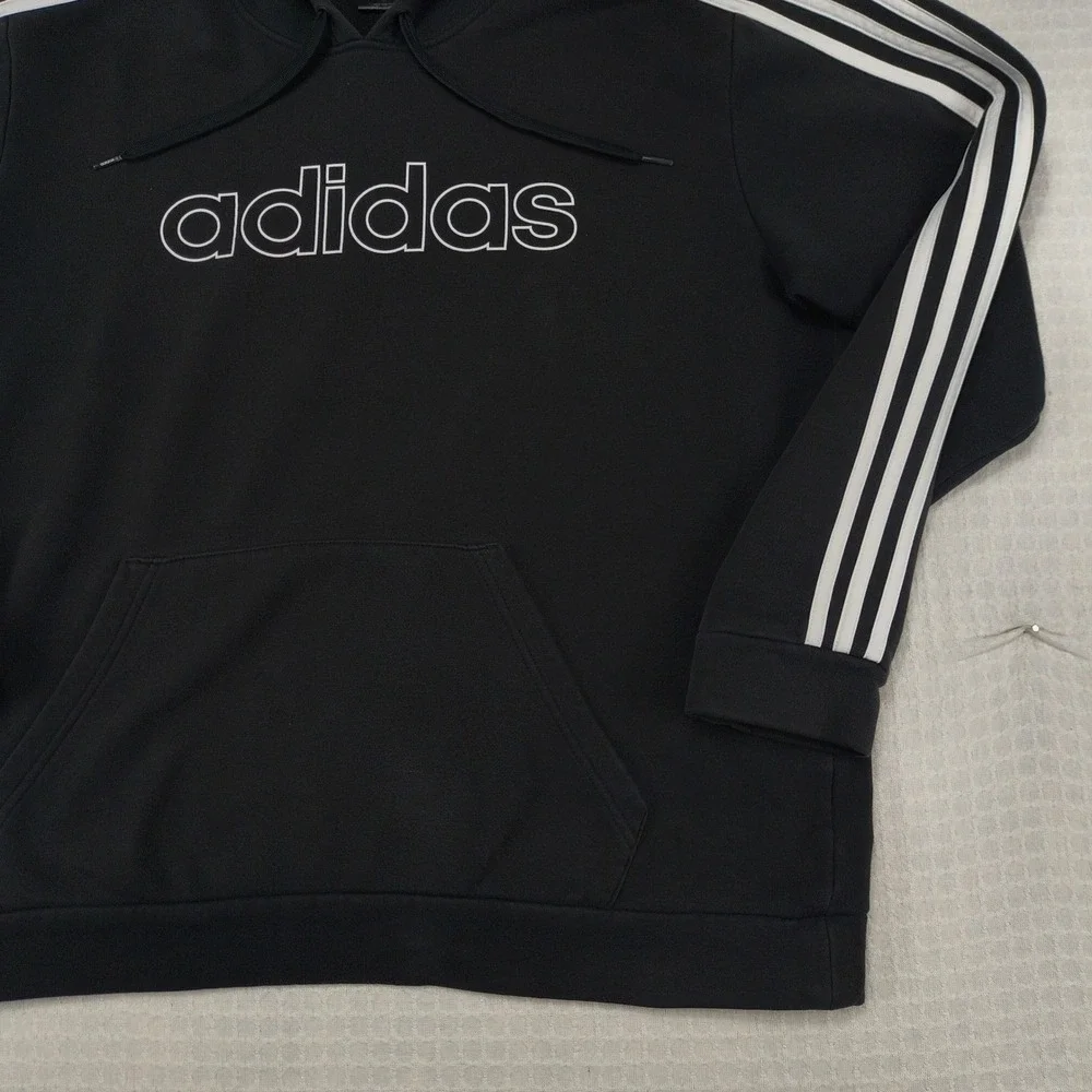 Adidas Mens Essentials 3-Stripes Pullover Hoodie Black White Logo‎ Size Large